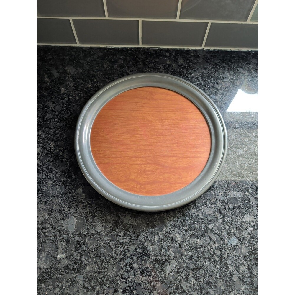 Vintage Crescent Silver Plated & Brown Woodgrain Formica Serving Tray
